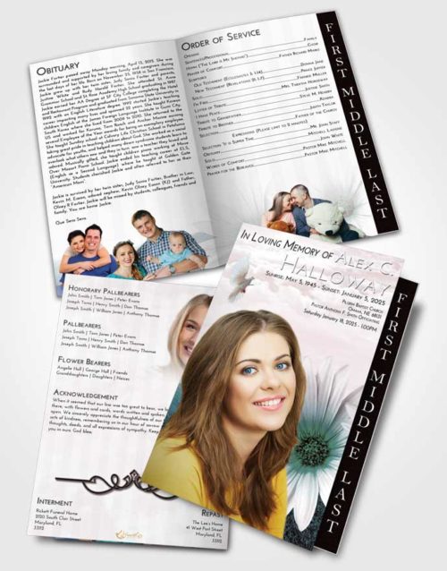 2 Page Graduated Step Fold Funeral Program Template Brochure Morning Summer Flower