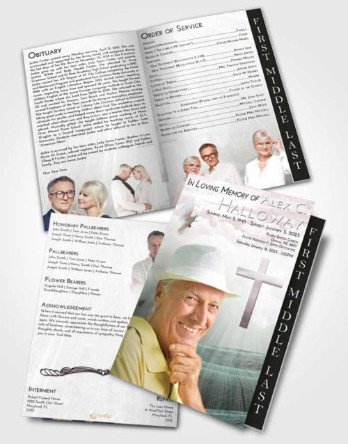 2 Page Graduated Step Fold Funeral Program Template Brochure Morning The Cross of Life