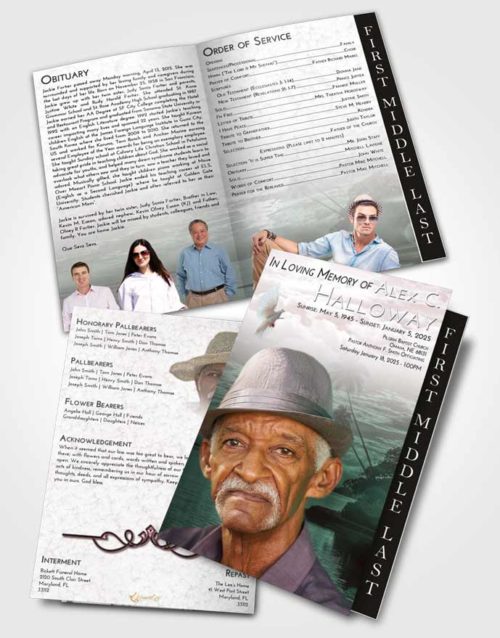 2 Page Graduated Step Fold Funeral Program Template Brochure Morning Tropical Beach