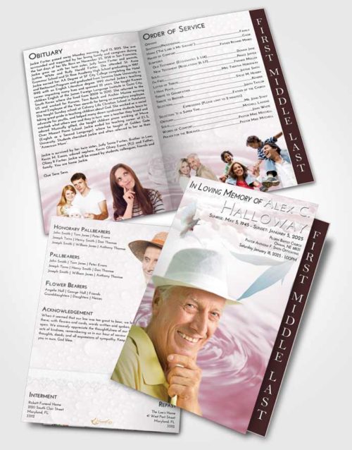 2 Page Graduated Step Fold Funeral Program Template Brochure Morning Water Droplet