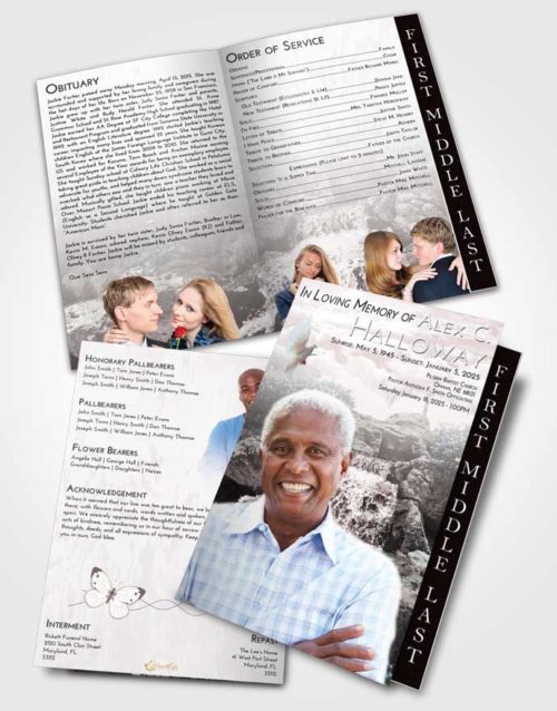 2 Page Graduated Step Fold Funeral Program Template Brochure Morning Waterfall Masterpiece