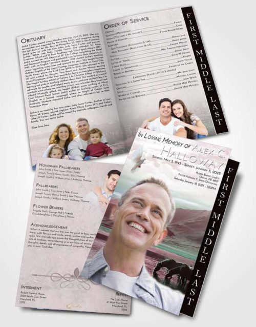2 Page Graduated Step Fold Funeral Program Template Brochure Morning Watering Hole