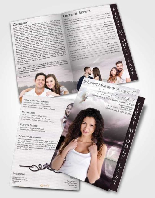 2 Page Graduated Step Fold Funeral Program Template Brochure Peaceful Illuminated Evening