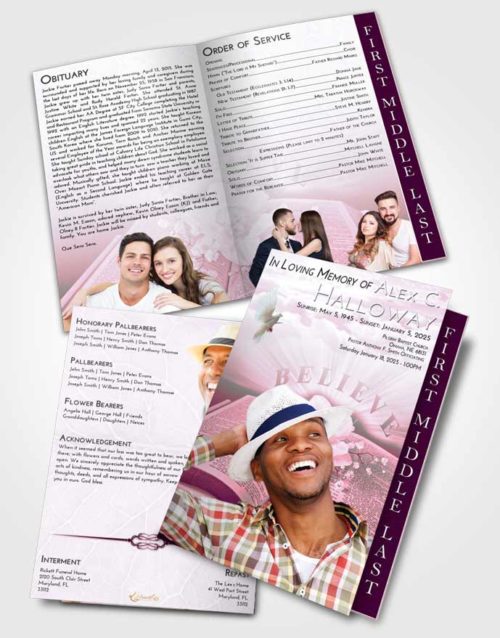 2 Page Graduated Step Fold Funeral Program Template Brochure Pink Faith Bible Belief