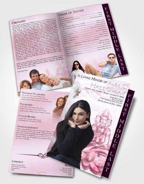 2 Page Graduated Step Fold Funeral Program Template Brochure Pink Faith Brahma Surprise