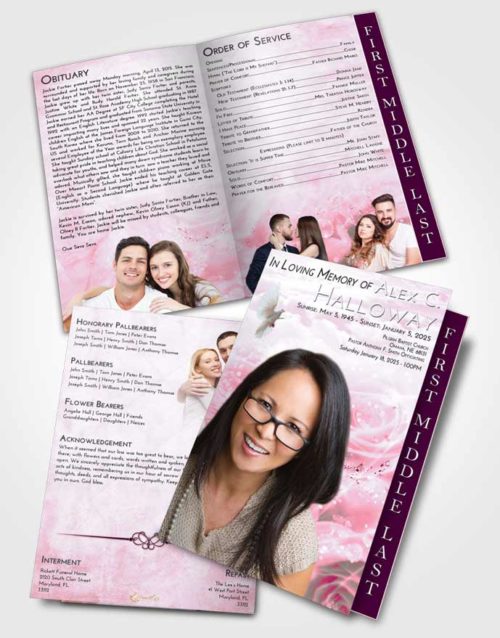 2 Page Graduated Step Fold Funeral Program Template Brochure Pink Faith Floral Relaxation