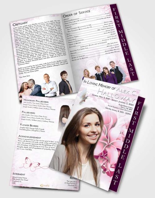 2 Page Graduated Step Fold Funeral Program Template Brochure Pink Faith Floral Wish