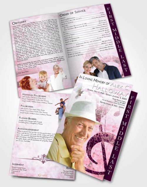 2 Page Graduated Step Fold Funeral Program Template Brochure Pink Faith Harmonica