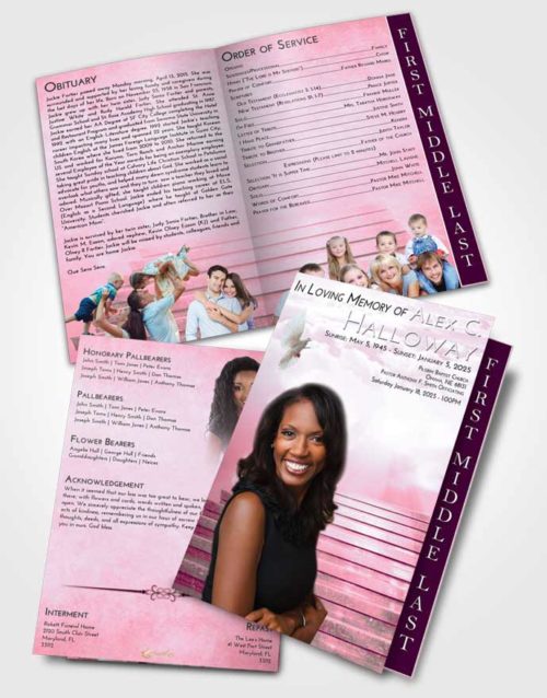 2 Page Graduated Step Fold Funeral Program Template Brochure Pink Faith Stairway Into the Sky