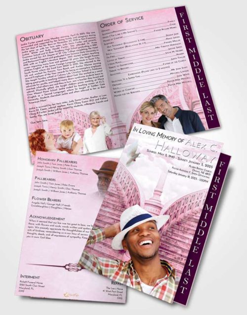 2 Page Graduated Step Fold Funeral Program Template Brochure Pink Faith Stairway of Love