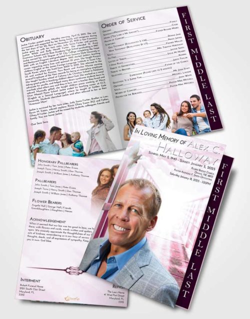 2 Page Graduated Step Fold Funeral Program Template Brochure Pink Faith Stairway to Faith