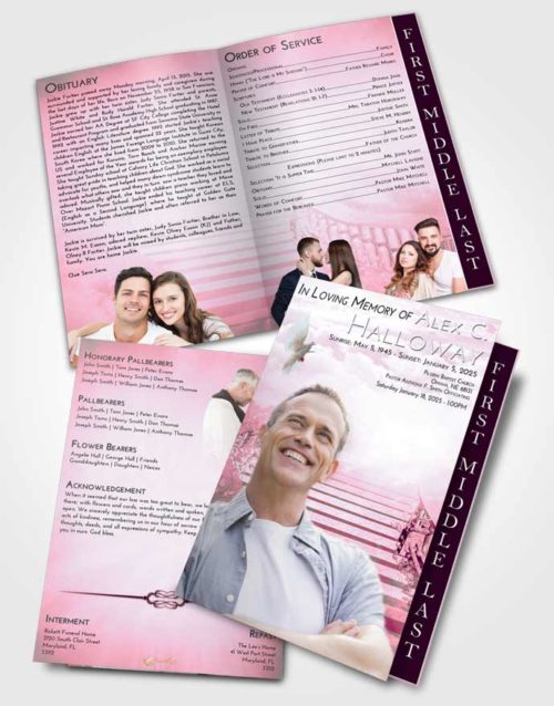 2 Page Graduated Step Fold Funeral Program Template Brochure Pink Faith Stairway to Freedom