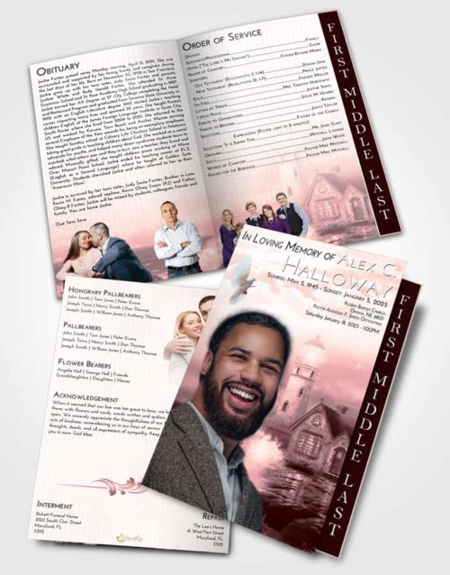 2 Page Graduated Step Fold Funeral Program Template Brochure Pink Serenity Lighthouse Lookout