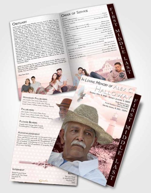 2 Page Graduated Step Fold Funeral Program Template Brochure Pink Serenity Lighthouse Secret