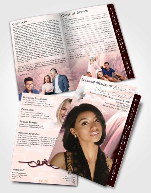 2 Page Graduated Step Fold Funeral Program Template Brochure Pink Serenity Waterfall Serenity