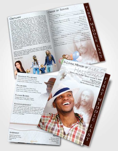 2 Page Graduated Step Fold Funeral Program Template Brochure Ruby Jesus Love