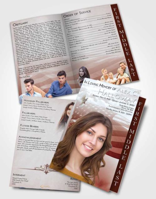 2 Page Graduated Step Fold Funeral Program Template Brochure Ruby Love American Honor
