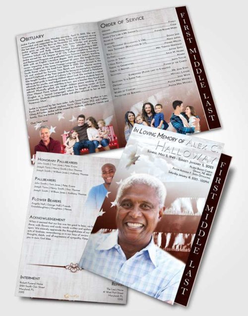 2 Page Graduated Step Fold Funeral Program Template Brochure Ruby Love American Veteran