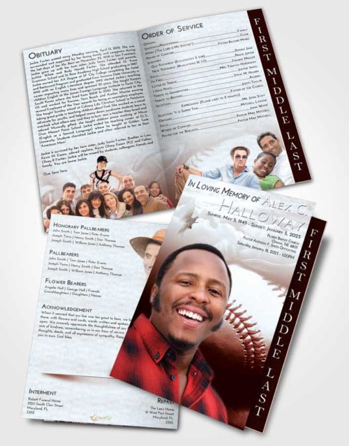 2 Page Graduated Step Fold Funeral Program Template Brochure Ruby Love Baseball Life