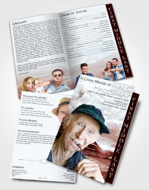 2 Page Graduated Step Fold Funeral Program Template Brochure Ruby Love Baseball Stadium