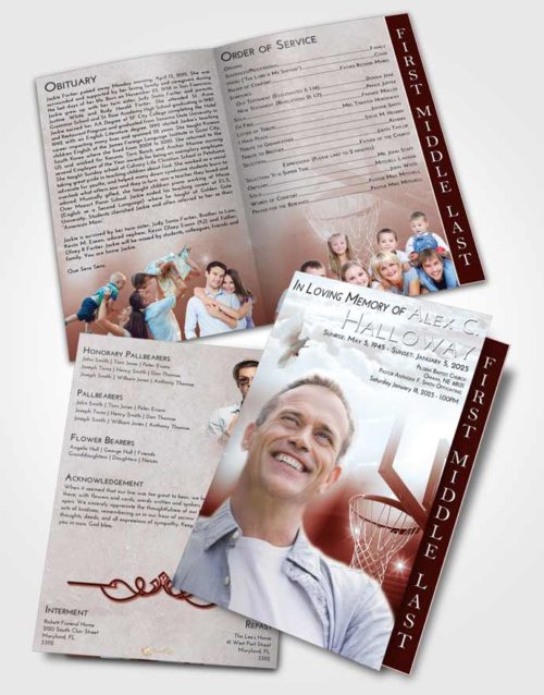 2 Page Graduated Step Fold Funeral Program Template Brochure Ruby Love Basketball Pride