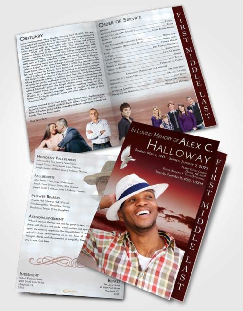 2 Page Graduated Step Fold Funeral Program Template Brochure Ruby Love Beautiful Sunset