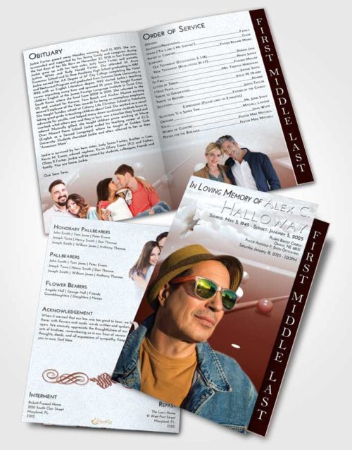 2 Page Graduated Step Fold Funeral Program Template Brochure Ruby Love Billiards Peace