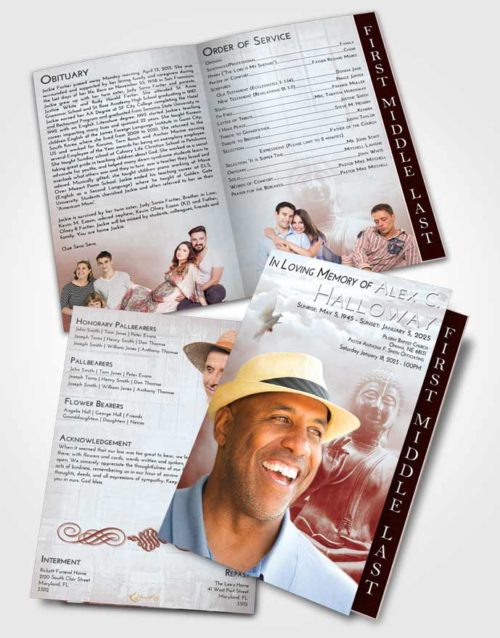 2 Page Graduated Step Fold Funeral Program Template Brochure Ruby Love Buddha Desire