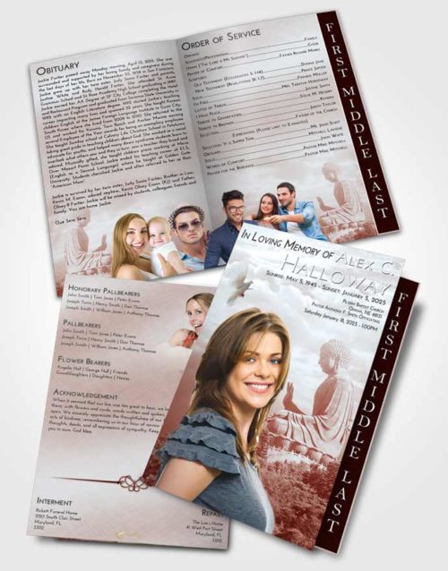 2 Page Graduated Step Fold Funeral Program Template Brochure Ruby Love Buddha Surprise