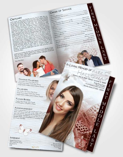 2 Page Graduated Step Fold Funeral Program Template Brochure Ruby Love Butterfly Peace