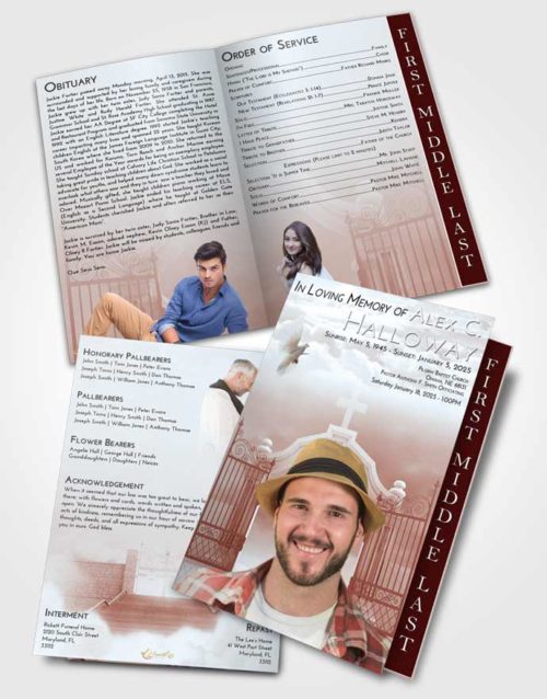 2 Page Graduated Step Fold Funeral Program Template Brochure Ruby Love Clear Gates For Heaven