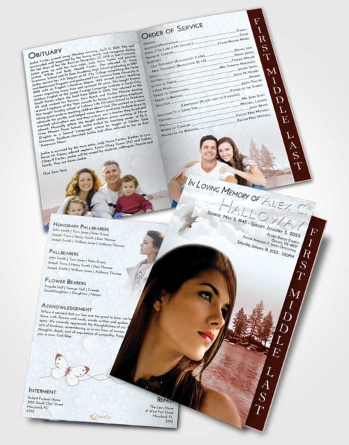 2 Page Graduated Step Fold Funeral Program Template Brochure Ruby Love Coral Waters