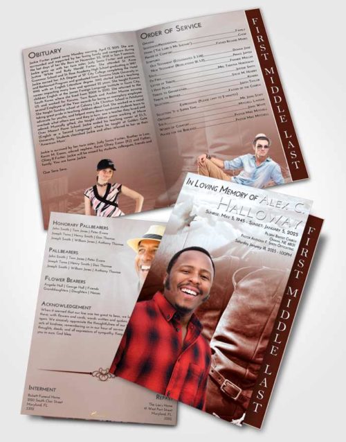 2 Page Graduated Step Fold Funeral Program Template Brochure Ruby Love Cowboy Love