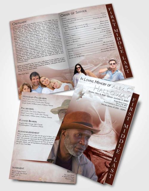 2 Page Graduated Step Fold Funeral Program Template Brochure Ruby Love Cowboy Serenity
