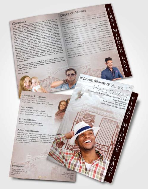 2 Page Graduated Step Fold Funeral Program Template Brochure Ruby Love Dreamy Gates to Heaven