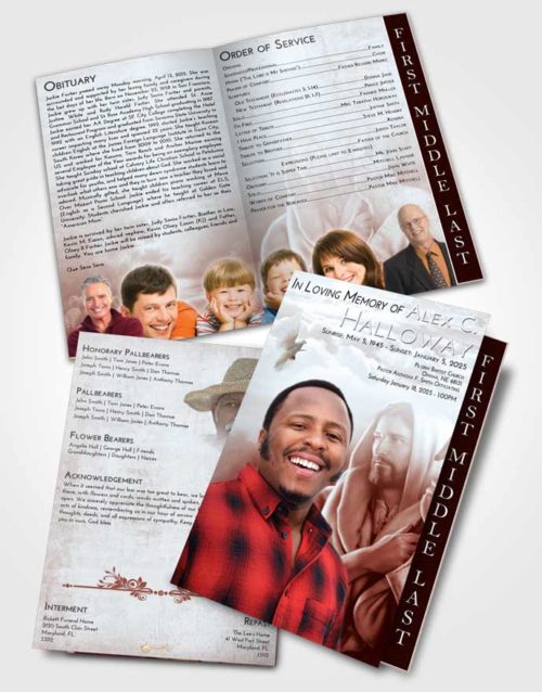2 Page Graduated Step Fold Funeral Program Template Brochure Ruby Love Faith in Jesus