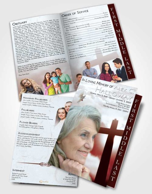 2 Page Graduated Step Fold Funeral Program Template Brochure Ruby Love Faith in the Cross