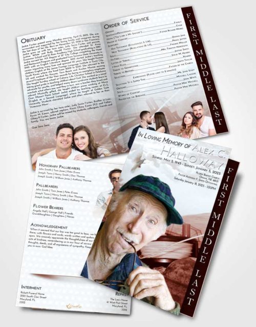 2 Page Graduated Step Fold Funeral Program Template Brochure Ruby Love Fishing Dreams