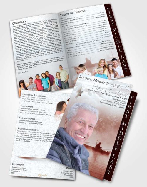 2 Page Graduated Step Fold Funeral Program Template Brochure Ruby Love Fishing Tranquility