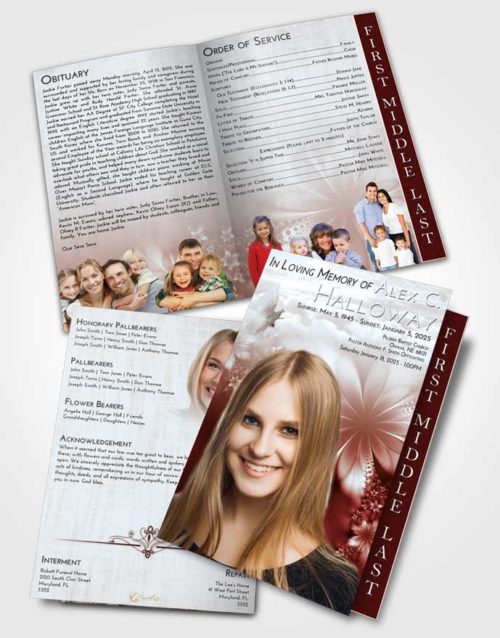 2 Page Graduated Step Fold Funeral Program Template Brochure Ruby Love Floral Lust