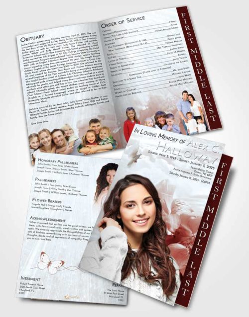 2 Page Graduated Step Fold Funeral Program Template Brochure Ruby Love Floral Magic