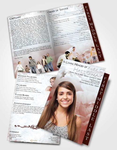 2 Page Graduated Step Fold Funeral Program Template Brochure Ruby Love Floral Paradise