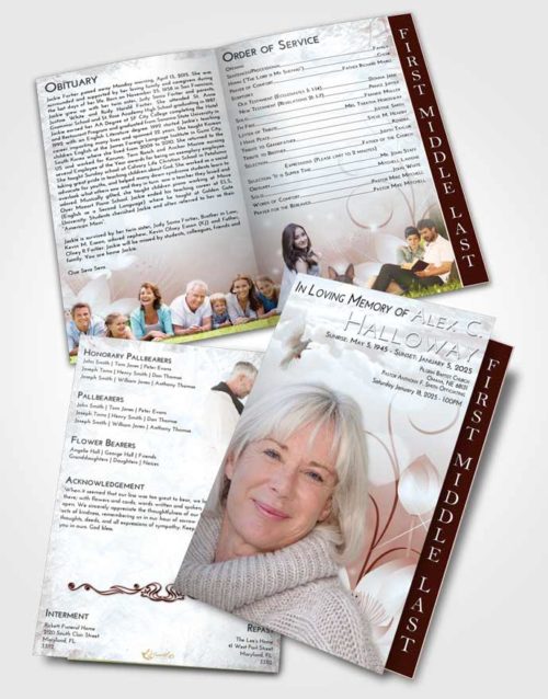 2 Page Graduated Step Fold Funeral Program Template Brochure Ruby Love Floral Peace