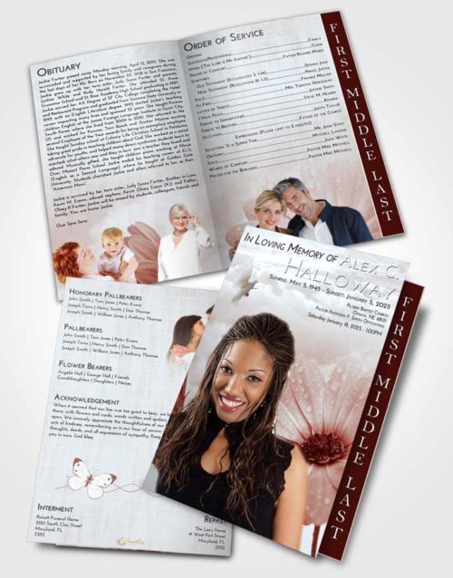 2 Page Graduated Step Fold Funeral Program Template Brochure Ruby Love Floral Raindrops