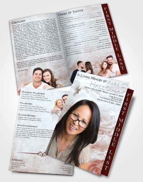 2 Page Graduated Step Fold Funeral Program Template Brochure Ruby Love Floral Relaxation