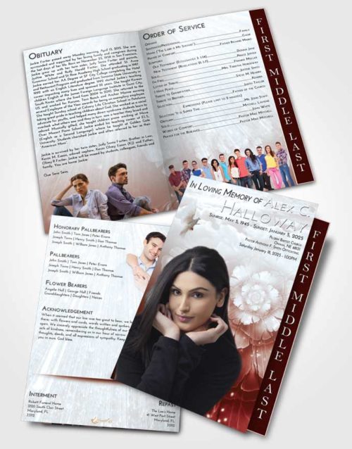 2 Page Graduated Step Fold Funeral Program Template Brochure Ruby Love Floral Secret