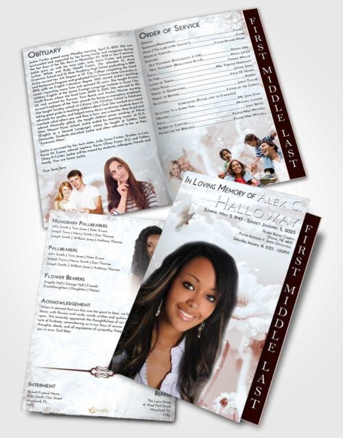 2 Page Graduated Step Fold Funeral Program Template Brochure Ruby Love Floral Tranquility