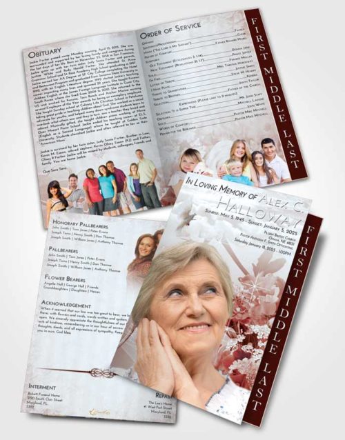 2 Page Graduated Step Fold Funeral Program Template Brochure Ruby Love Floral Wonderland
