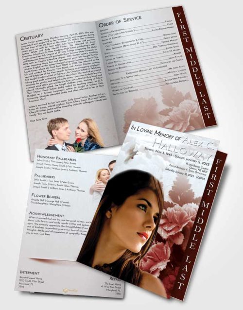 2 Page Graduated Step Fold Funeral Program Template Brochure Ruby Love Flower Magic