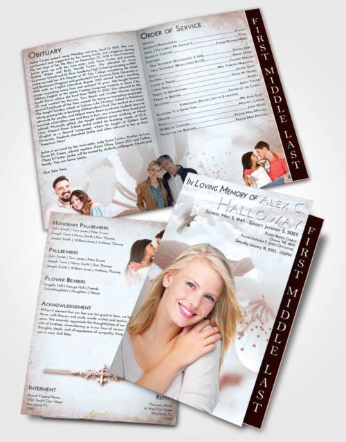 2 Page Graduated Step Fold Funeral Program Template Brochure Ruby Love Flower of the Plume